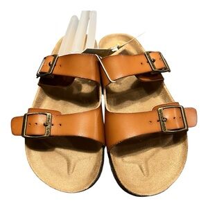 NWT Cat & Jack Kid Unisex Drew Double-Buckle Slide Sandals- Brown 13